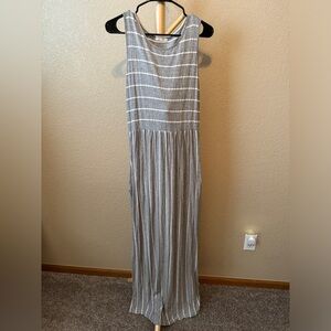 Hount Brand Gray & White Striped Cotton Maxi Dress Sleeveless, Size Large